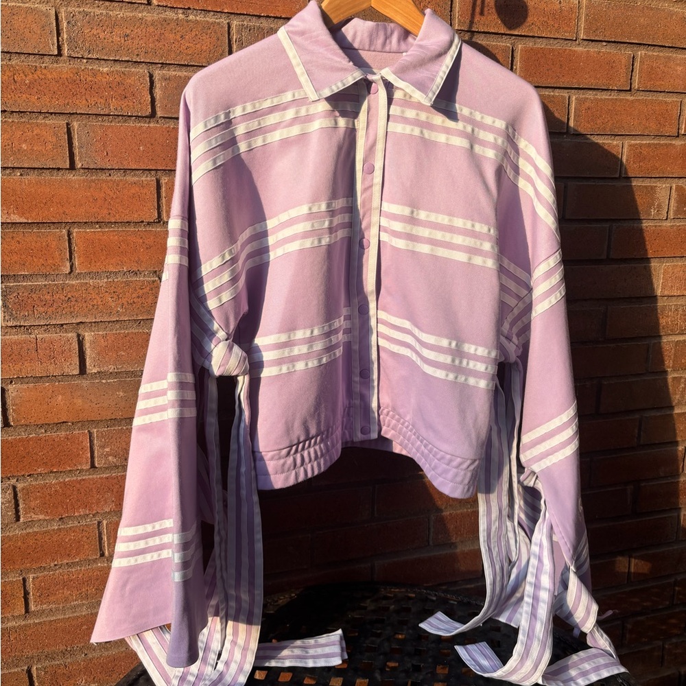 Adidas Ji Won Choi Lavender Bomber Jacket Lightweight Modern Kimono Design